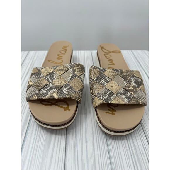 SAM EDELMAN Sz 9 M‎ Sandals Sport Slide Adaley Beige Woven Vegan Snake Comfort - Picture 1 of 11